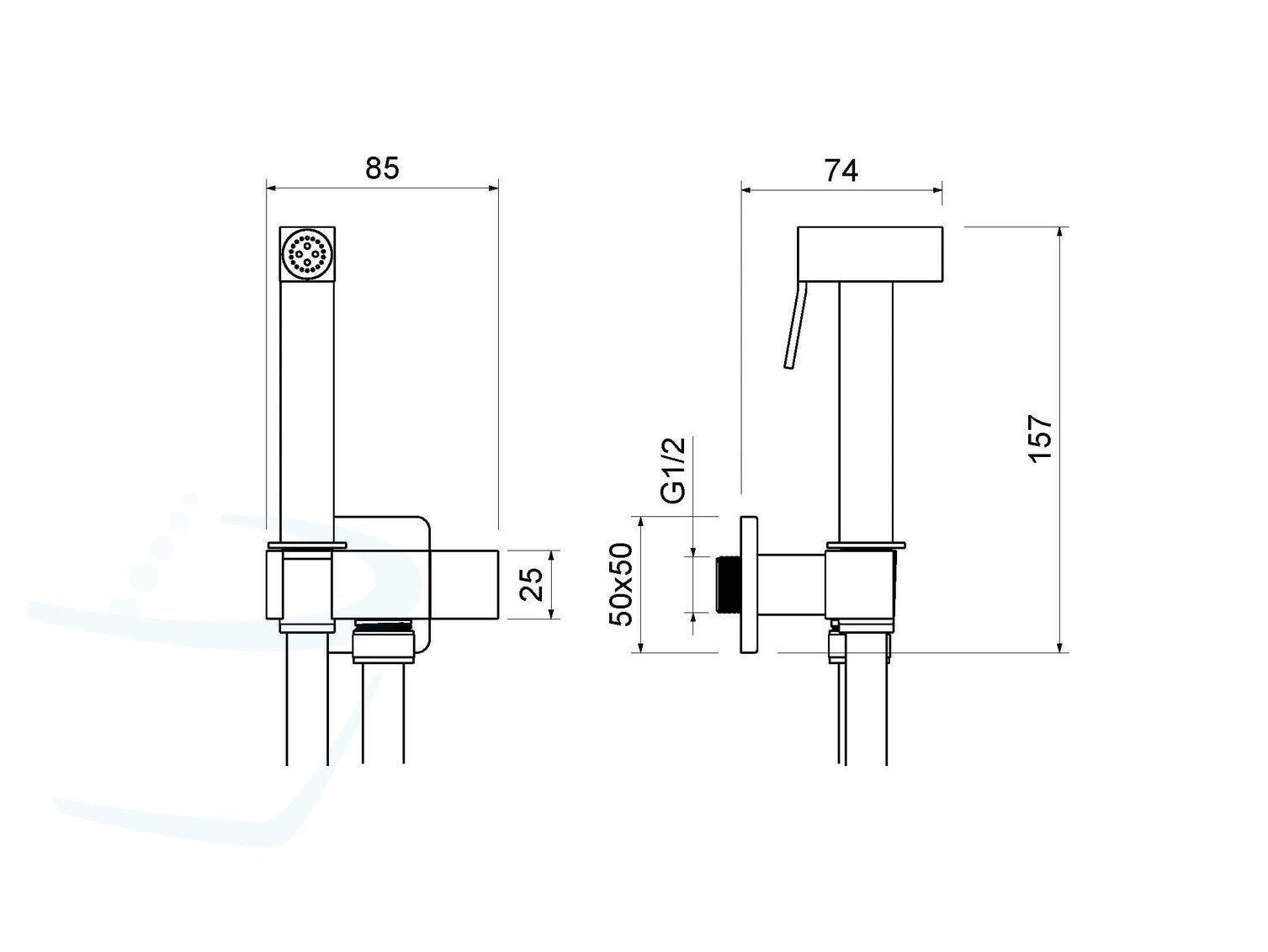 RVS Inbouw Toiletdouche Set Zwart Square